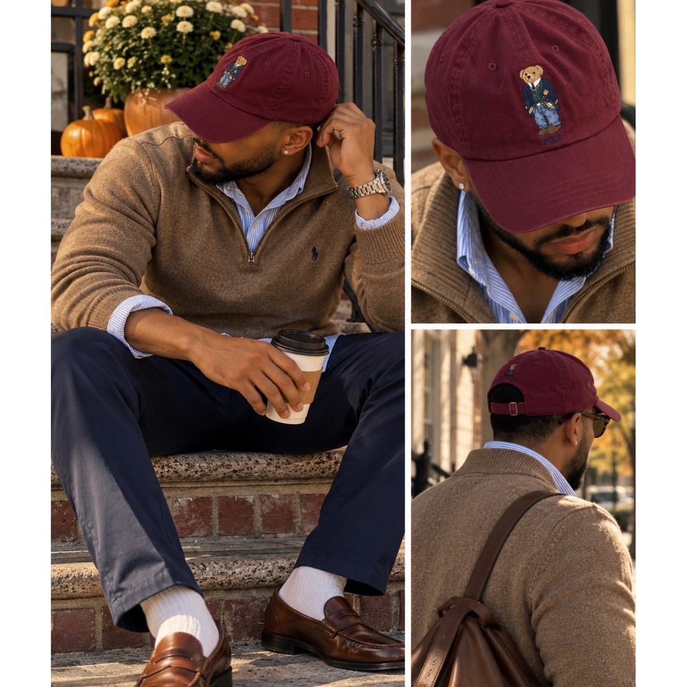 Polo Ralph Lauren Men's Polo Bear Chino Ball Cap Burgundy